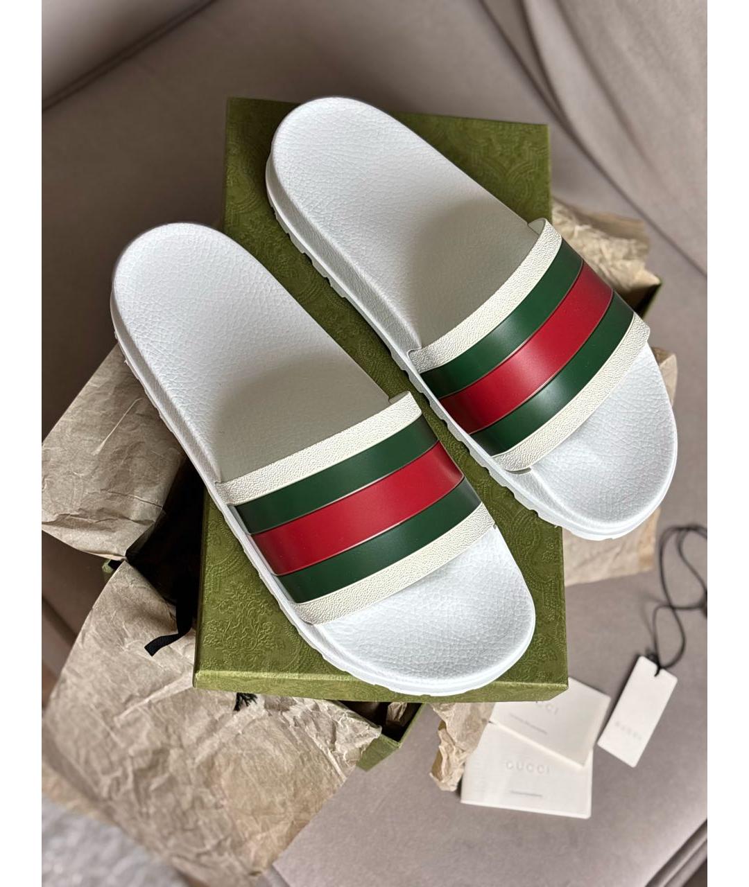 GUCCI Белые резиновые шлепанцы, фото 2