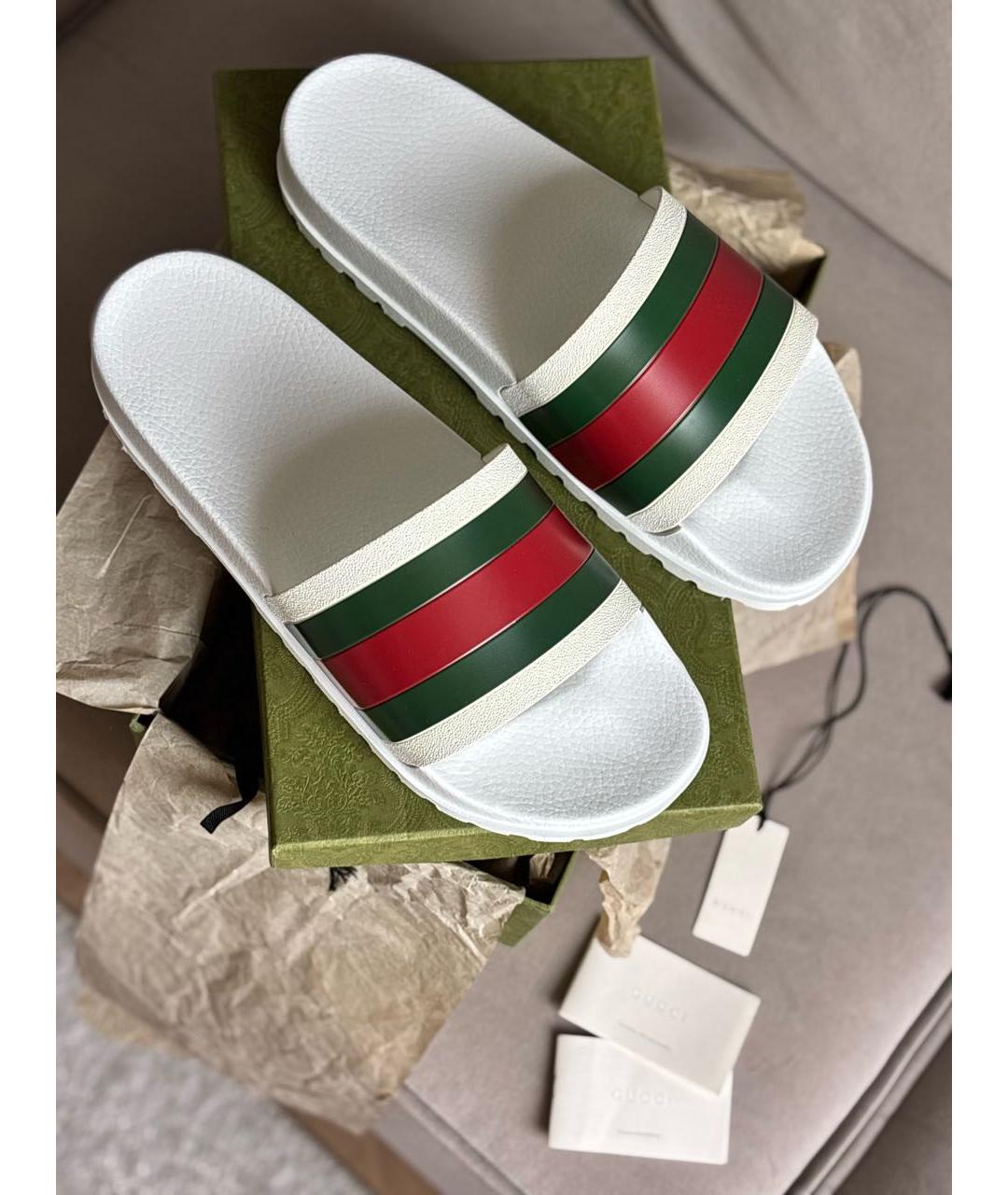 GUCCI Белые резиновые шлепанцы, фото 3