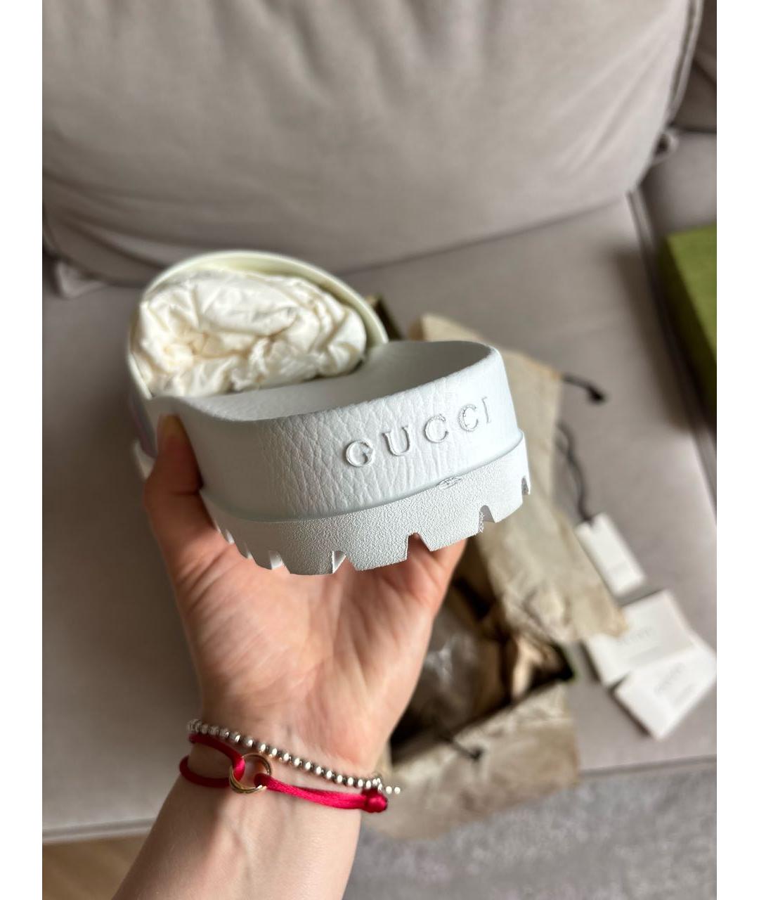 GUCCI Белые резиновые шлепанцы, фото 6