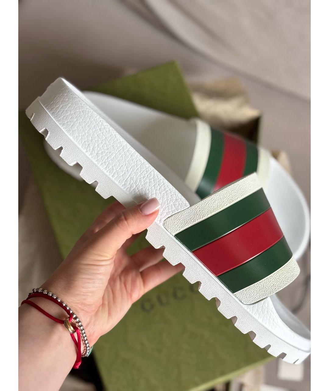 GUCCI Белые резиновые шлепанцы, фото 7