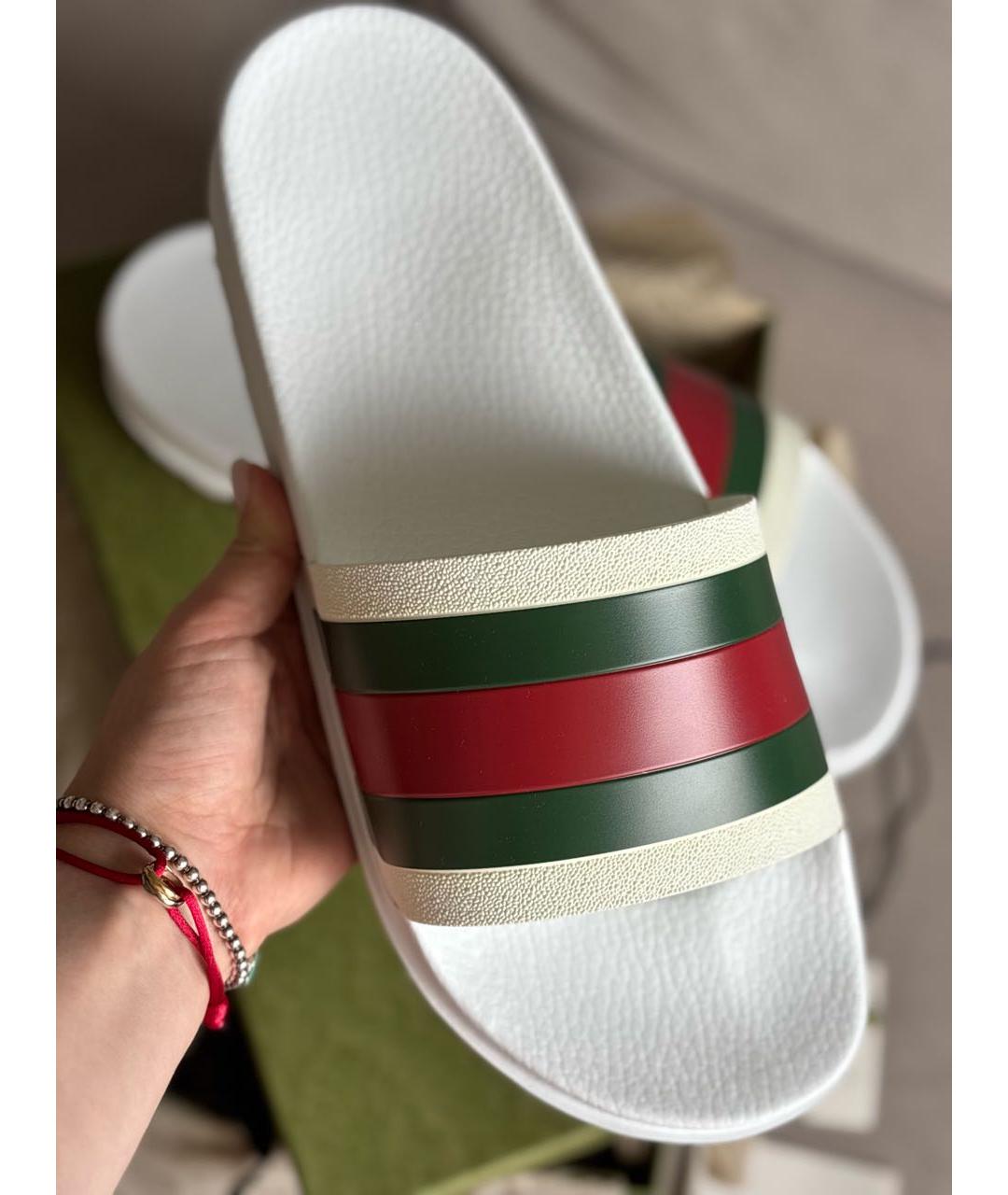 GUCCI Белые резиновые шлепанцы, фото 4