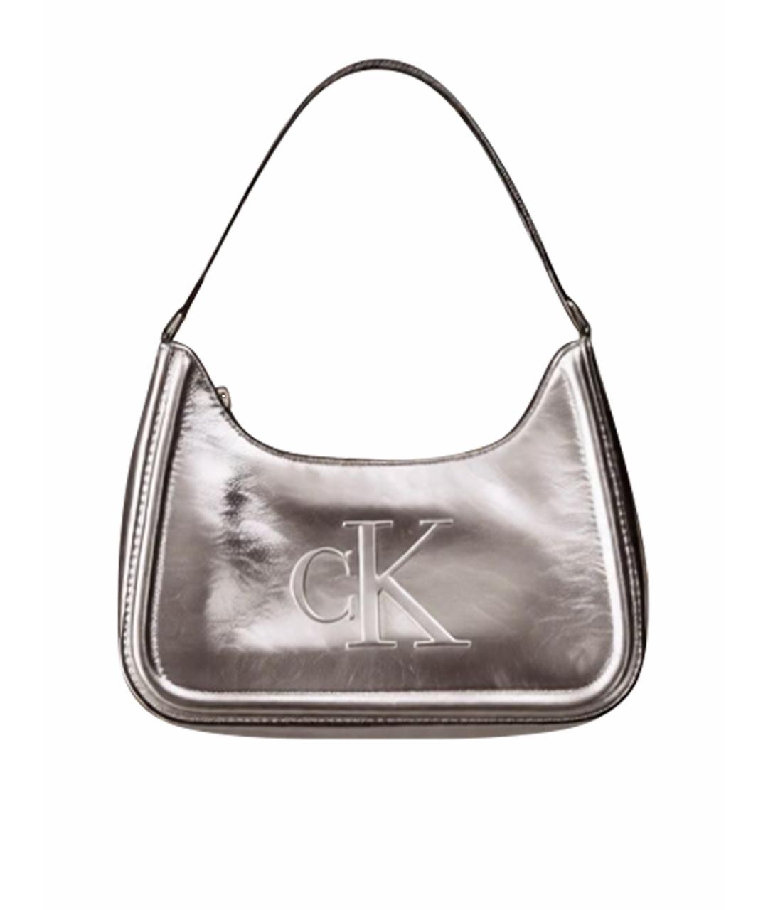 CALVIN KLEIN Серебряная сумка с короткими ручками из лакированной кожи, фото 1