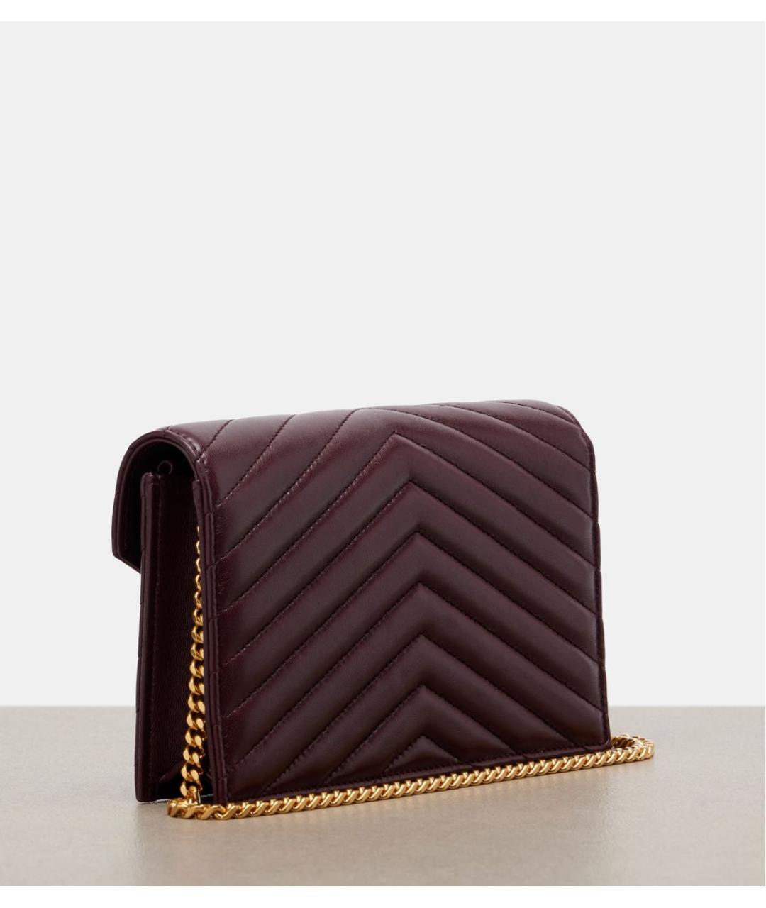SAINT LAURENT Бордовая кожаная сумка через плечо, фото 3