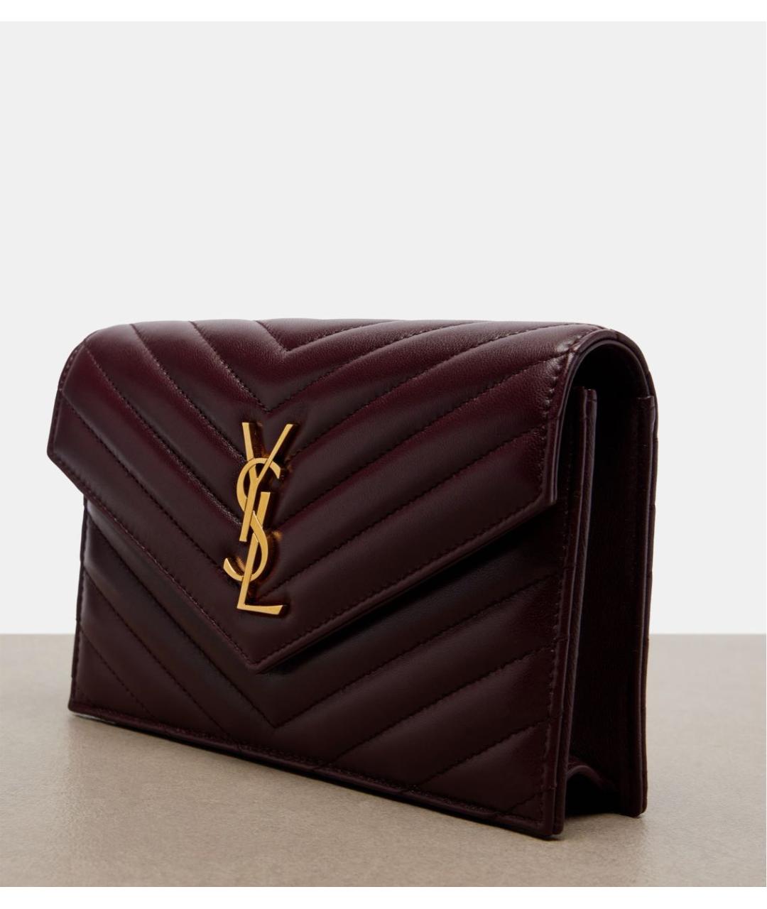 SAINT LAURENT Бордовая кожаная сумка через плечо, фото 2