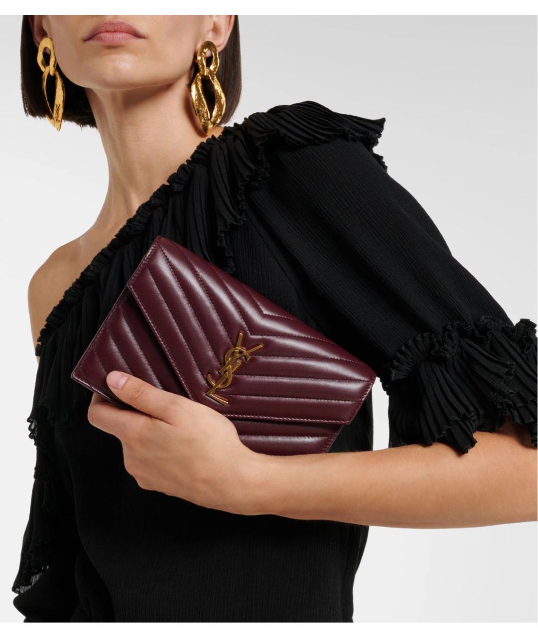SAINT LAURENT Бордовая кожаная сумка через плечо, фото 5