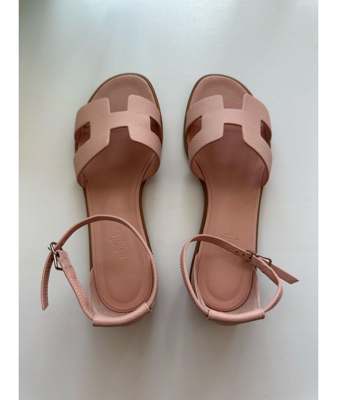 HERMES Розовые кожаные босоножки, фото 3