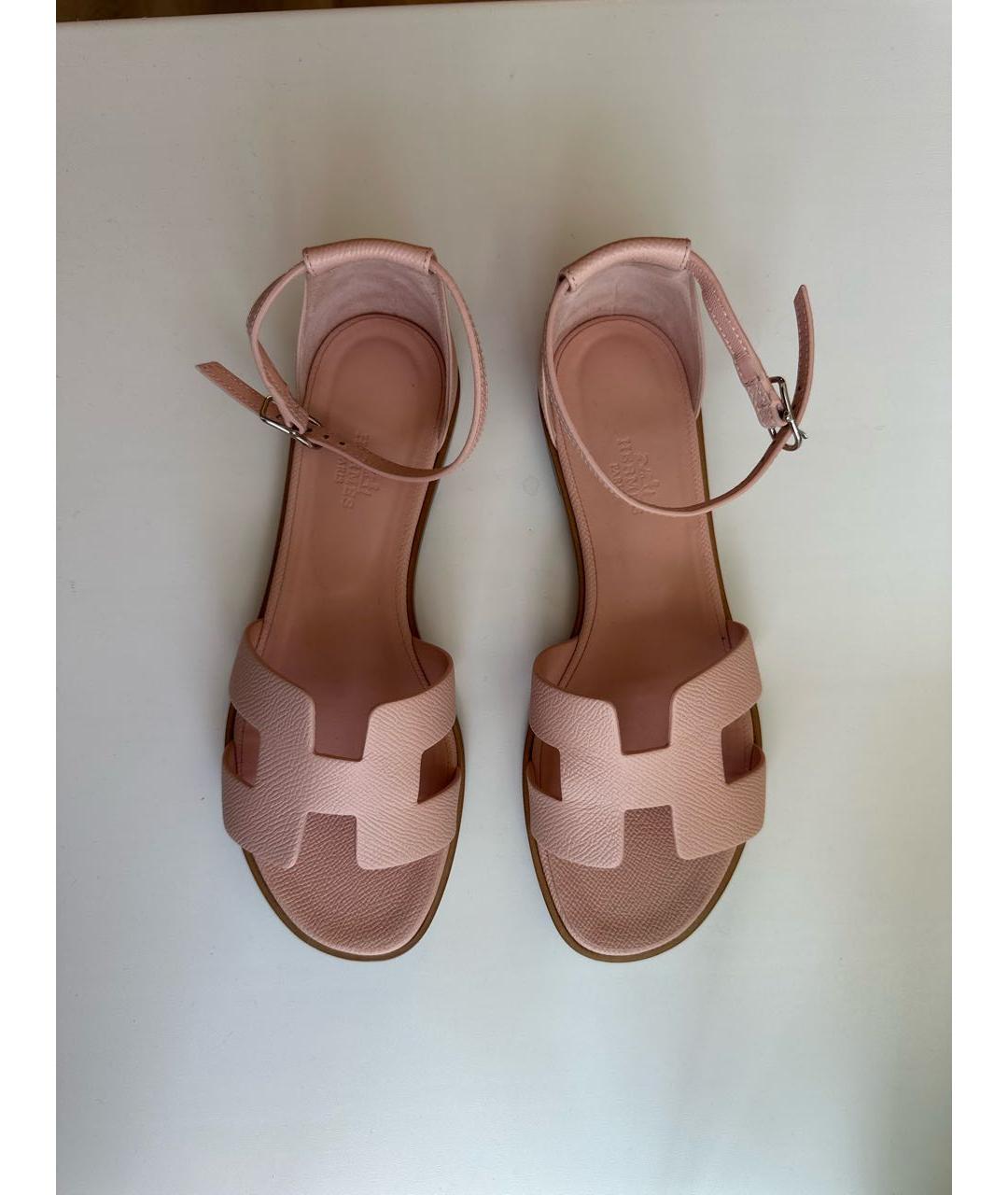 HERMES Розовые кожаные босоножки, фото 2