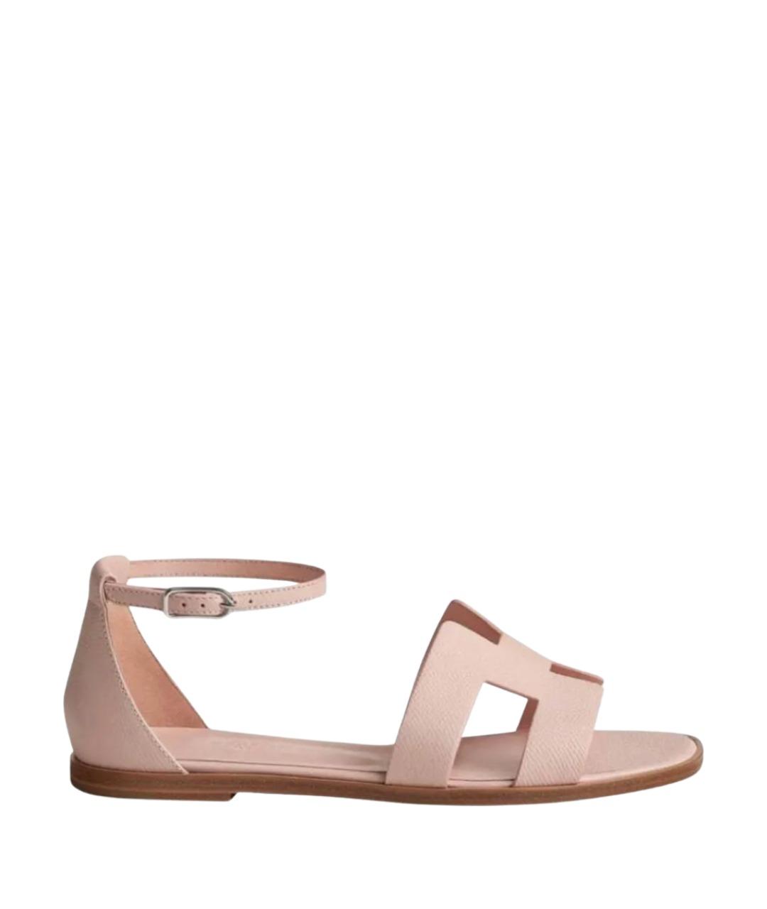 HERMES Розовые кожаные босоножки, фото 1