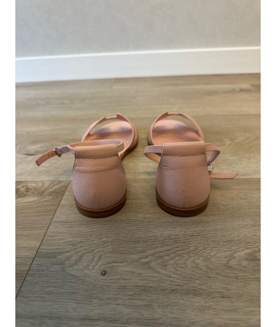 HERMES Розовые кожаные босоножки, фото 4