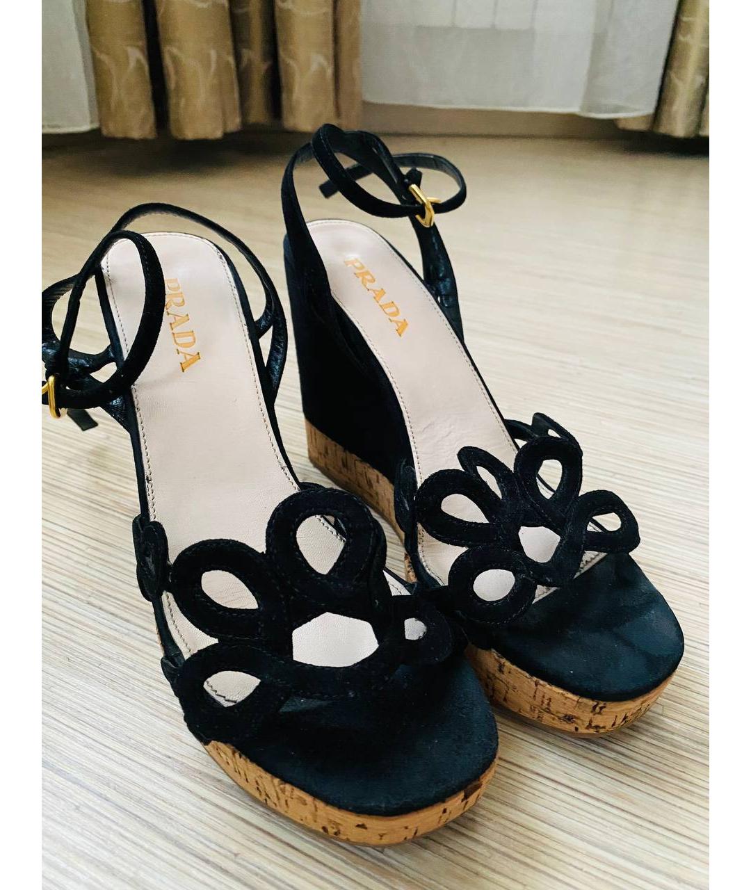PRADA Черные бархатные босоножки, фото 2
