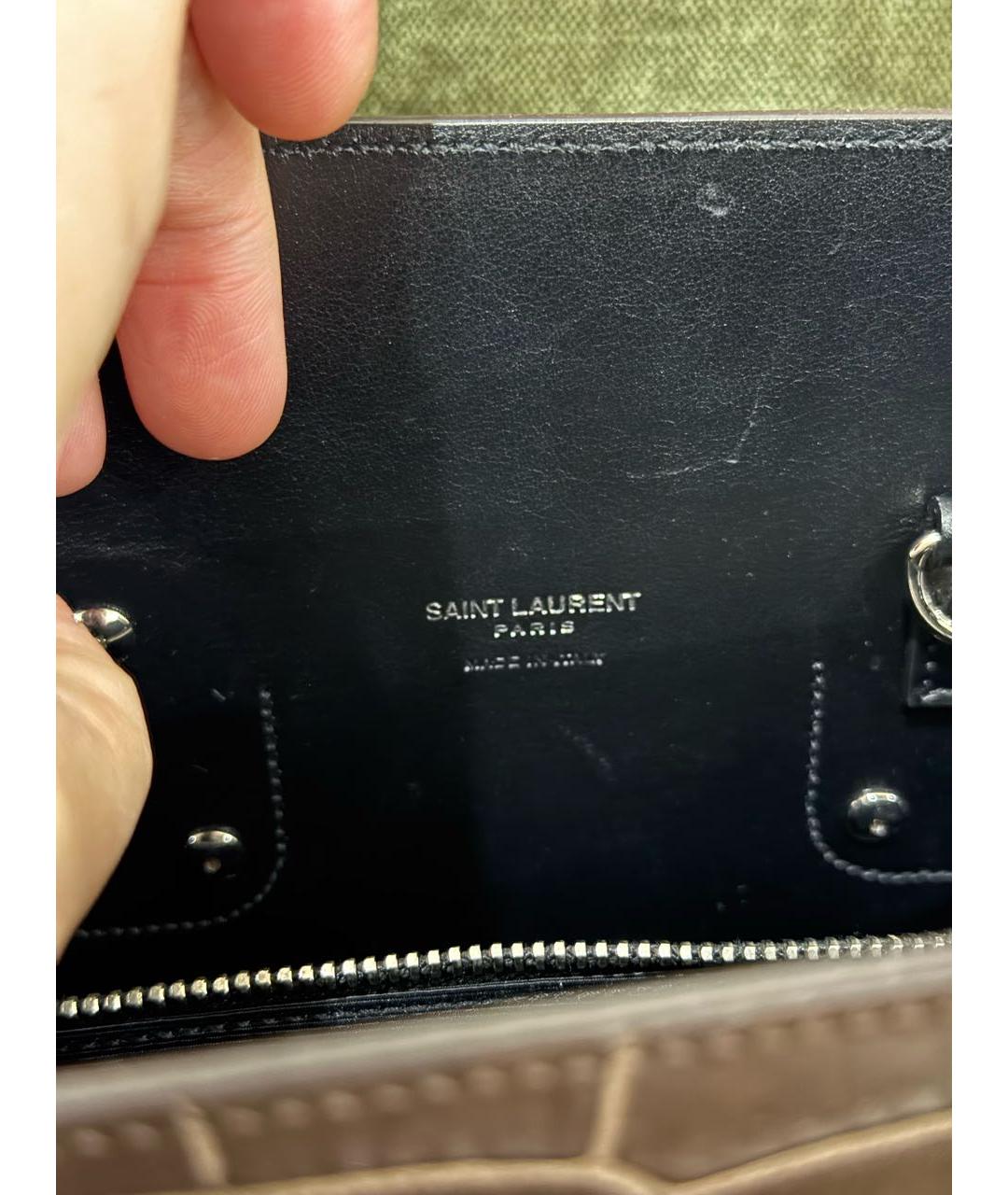 SAINT LAURENT Коричневая кожаная сумка тоут, фото 4