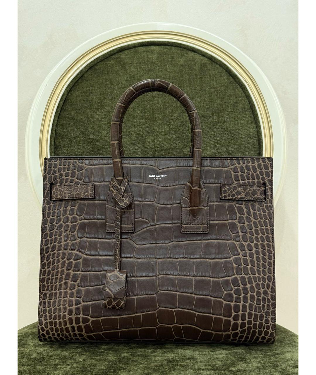 SAINT LAURENT Коричневая кожаная сумка тоут, фото 5
