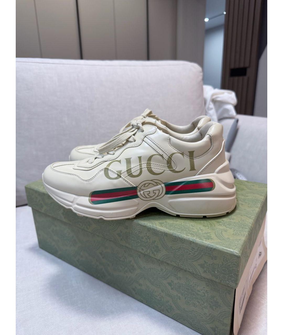 GUCCI Бежевые кожаные кроссовки, фото 8