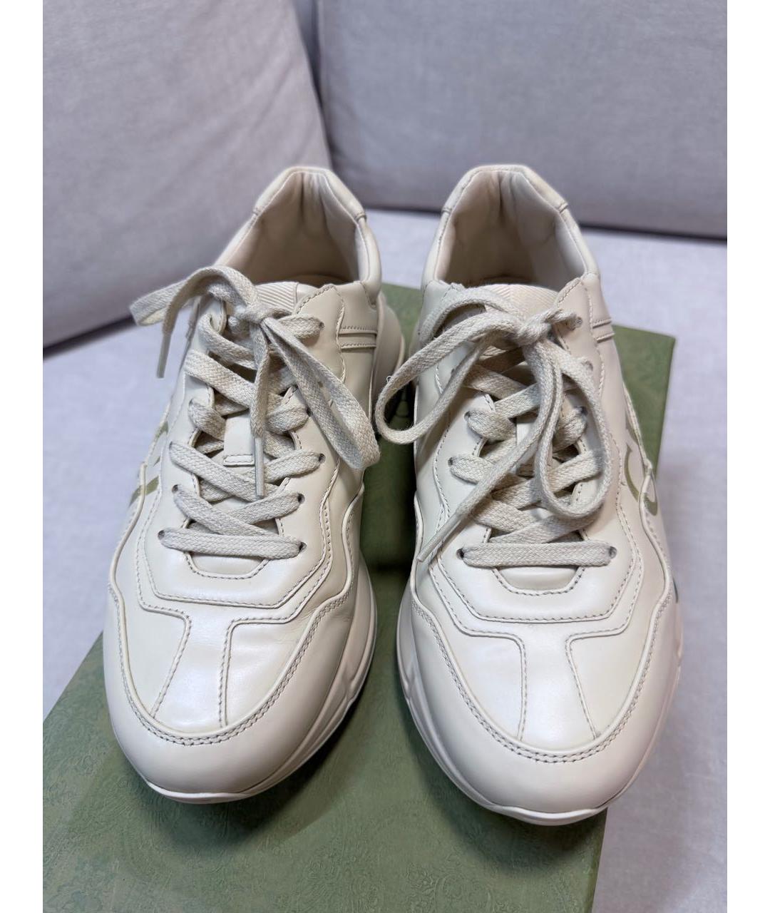 GUCCI Бежевые кожаные кроссовки, фото 2