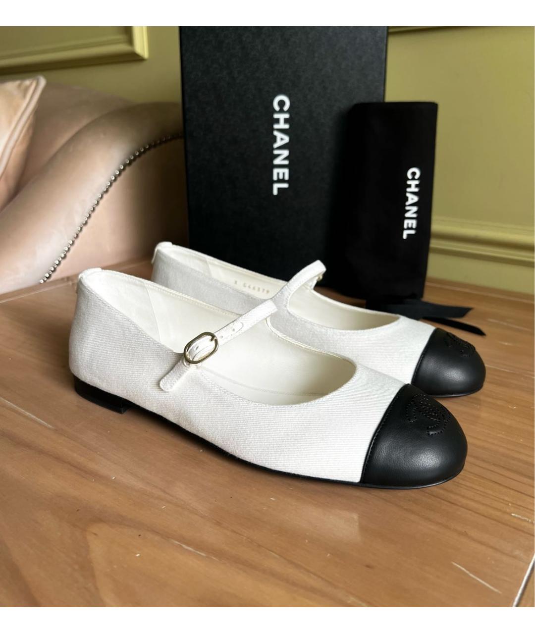 CHANEL Белые текстильные балетки, фото 9