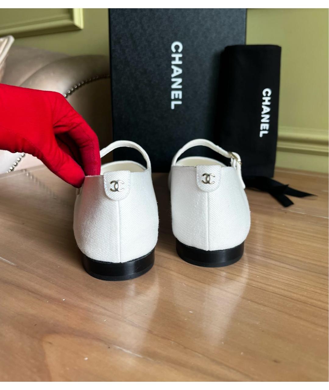 CHANEL Белые текстильные балетки, фото 4
