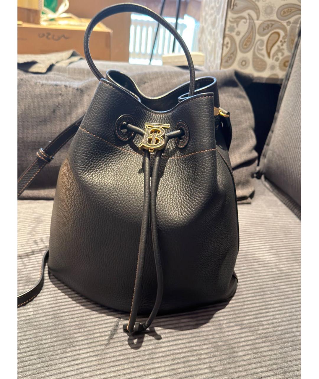BURBERRY Черная кожаная сумка тоут, фото 7