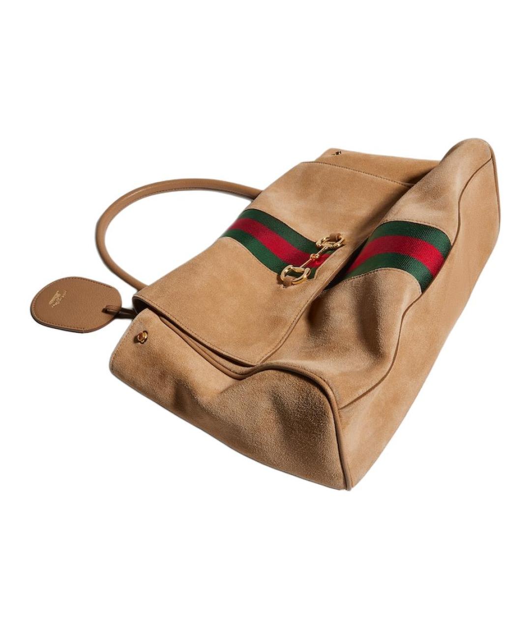 GUCCI Бежевая замшевая сумка с короткими ручками, фото 5