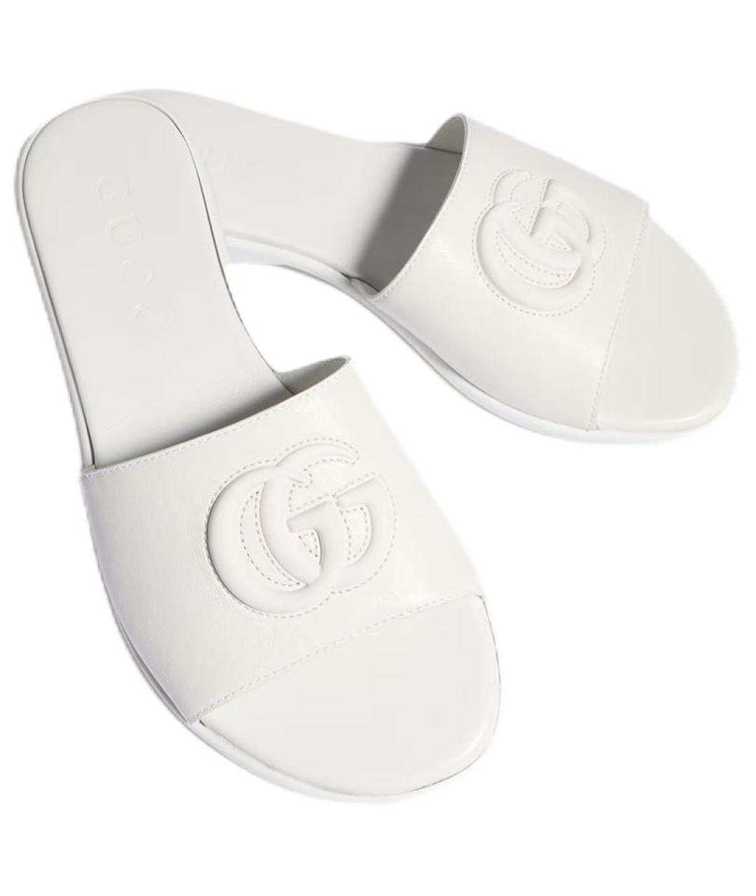 GUCCI Белые кожаные шлепанцы, фото 4