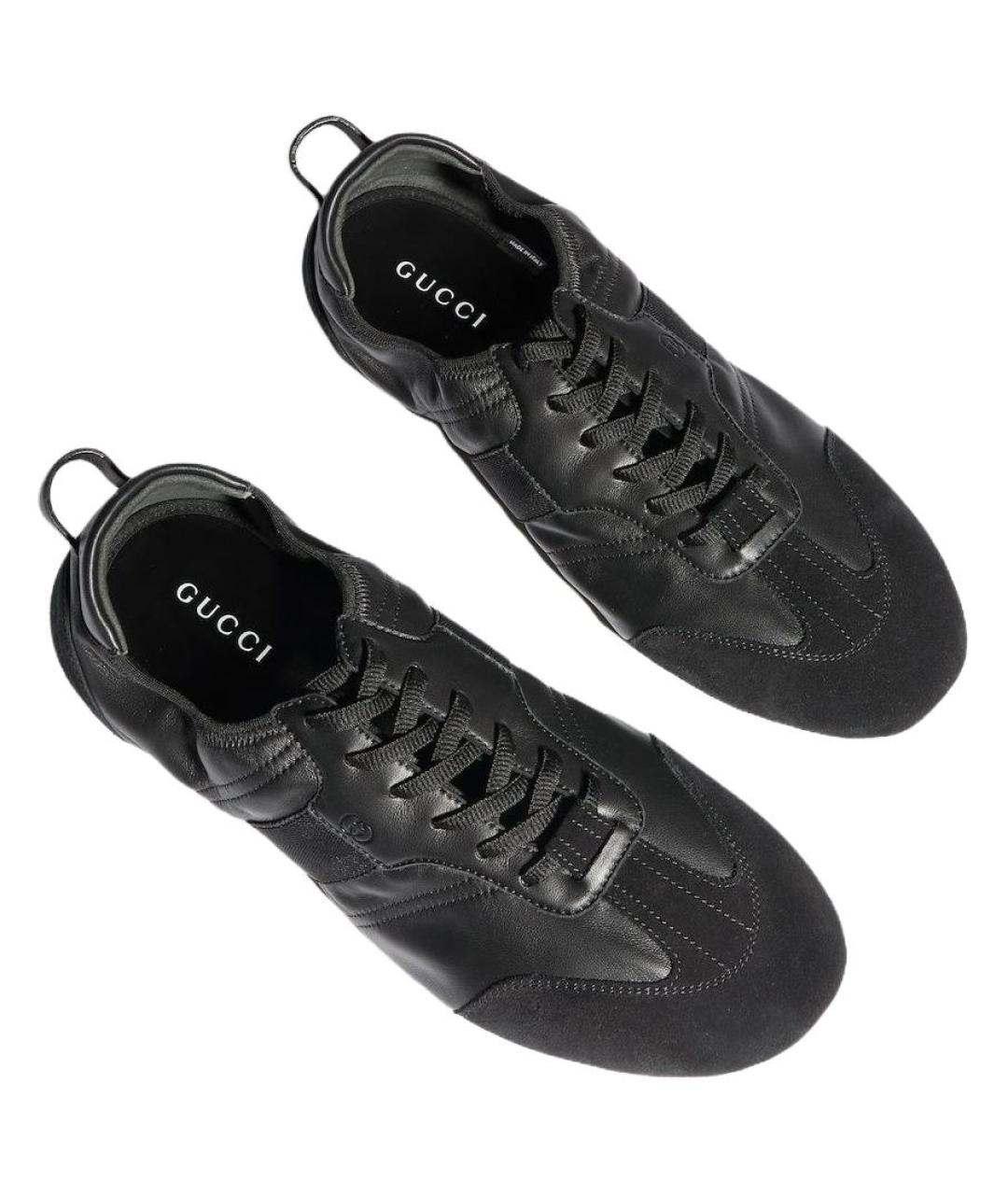 GUCCI Черные кожаные низкие кроссовки / кеды, фото 4