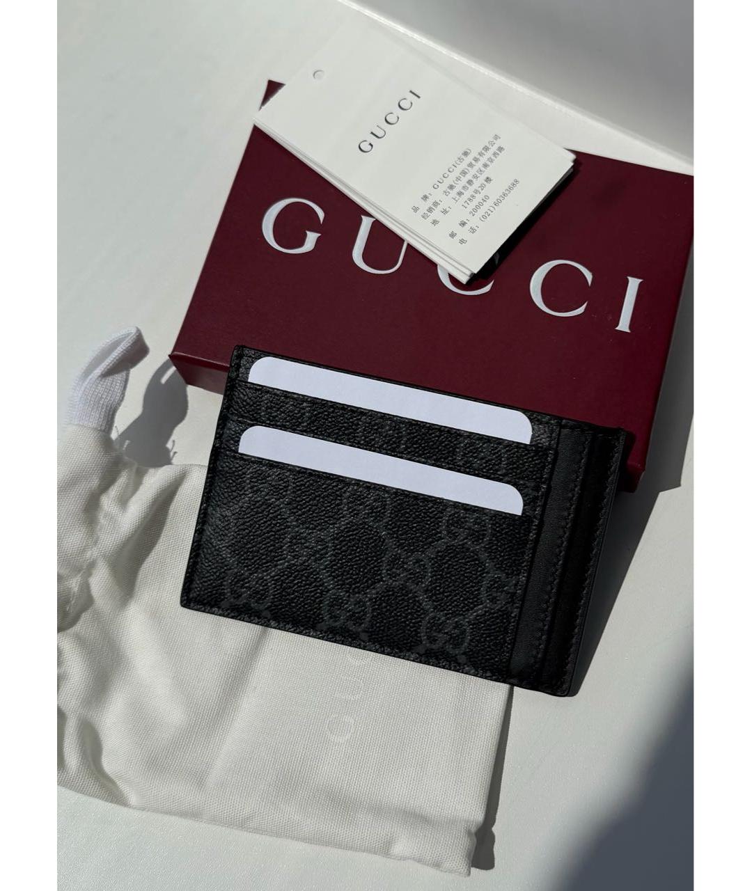GUCCI Антрацитовый кожаный кардхолдер, фото 2