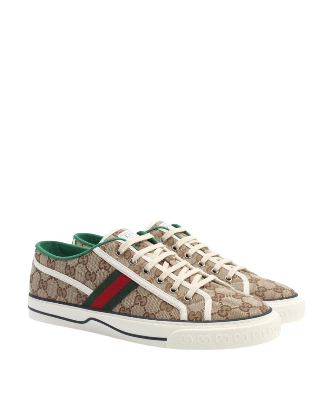 GUCCI Бежевые текстильные низкие кроссовки / кеды, фото 1