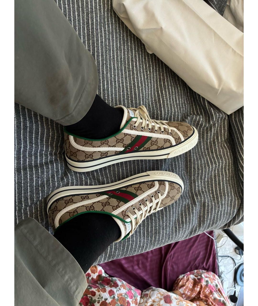 GUCCI Бежевые текстильные низкие кроссовки / кеды, фото 2