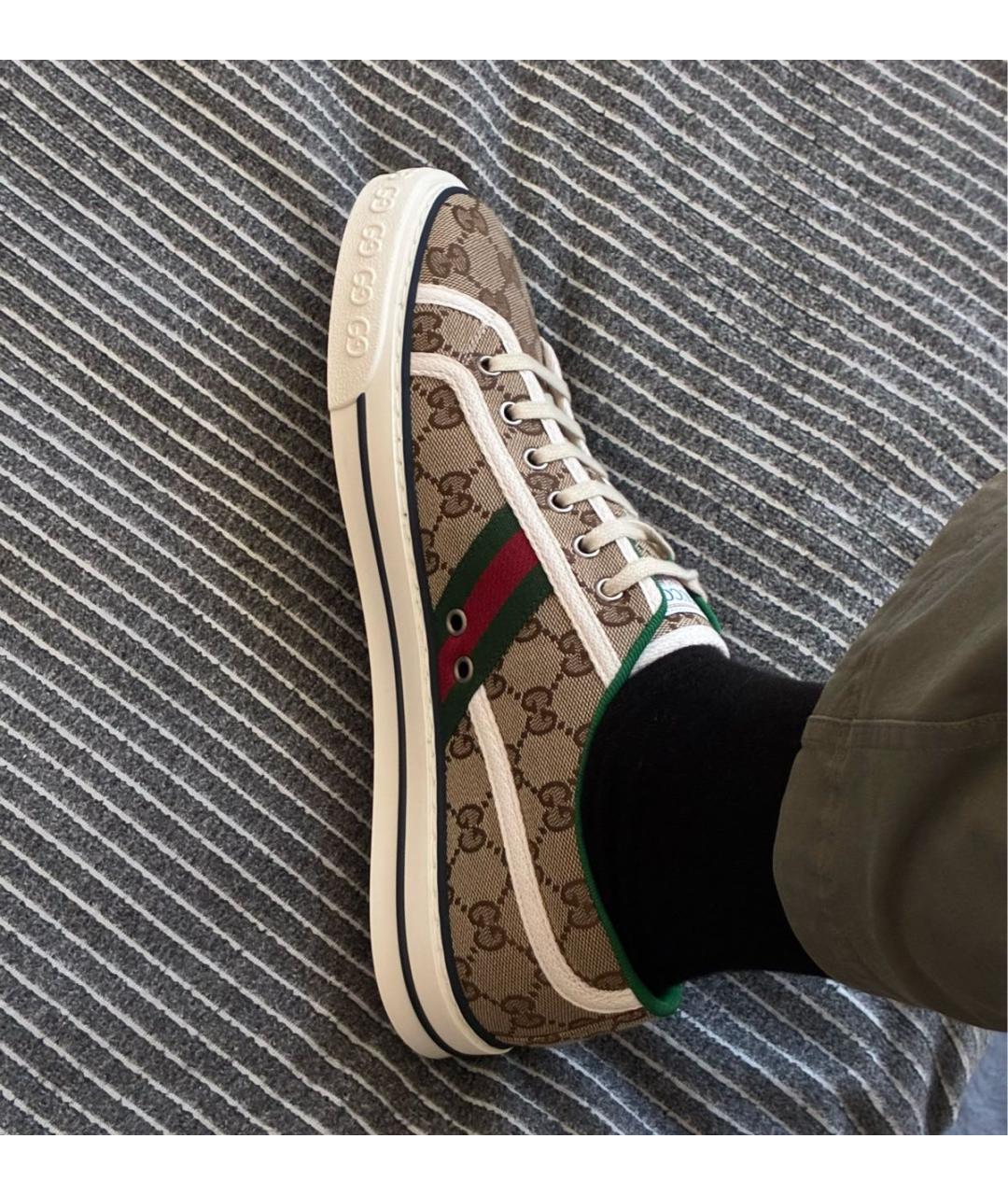 GUCCI Бежевые текстильные низкие кроссовки / кеды, фото 4