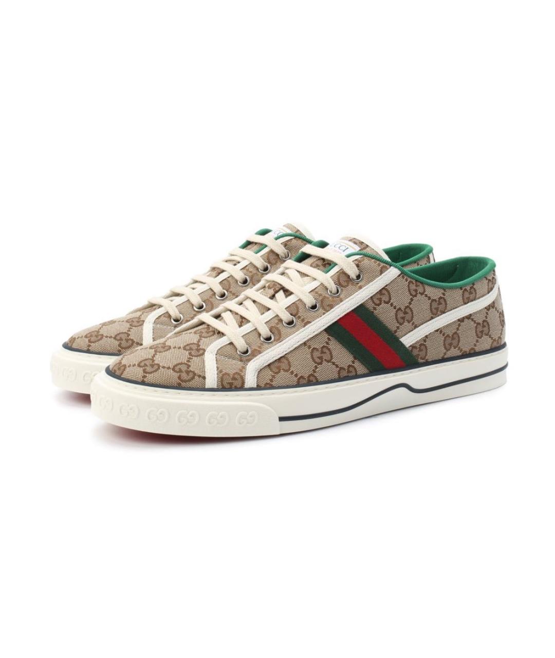 GUCCI Бежевые текстильные низкие кроссовки / кеды, фото 5