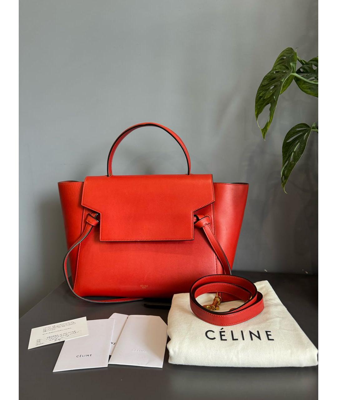 CELINE Оранжевая кожаная сумка с короткими ручками, фото 2