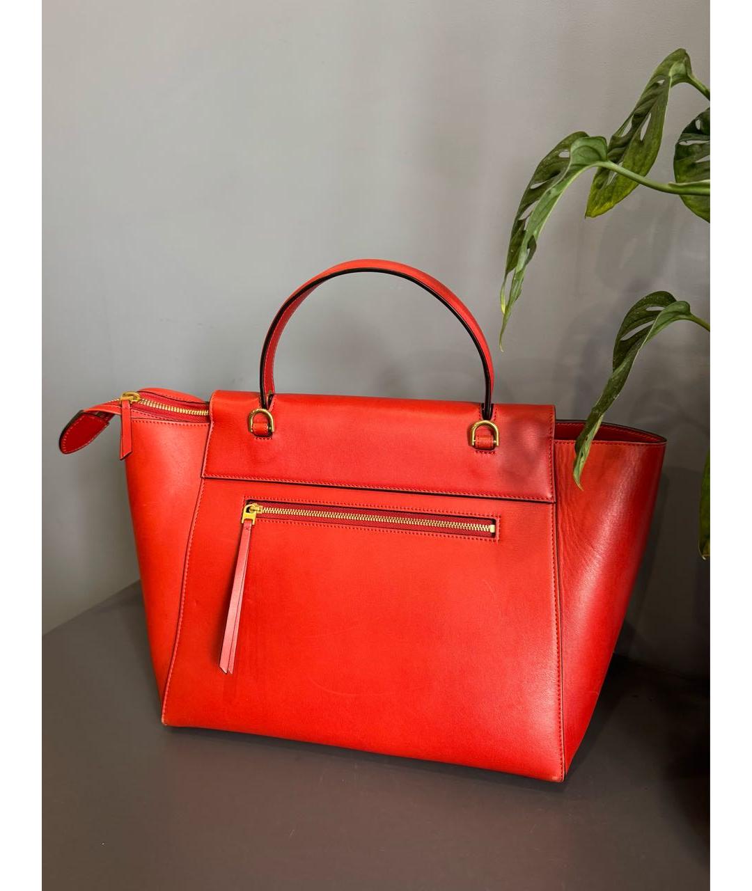 CELINE Оранжевая кожаная сумка с короткими ручками, фото 3