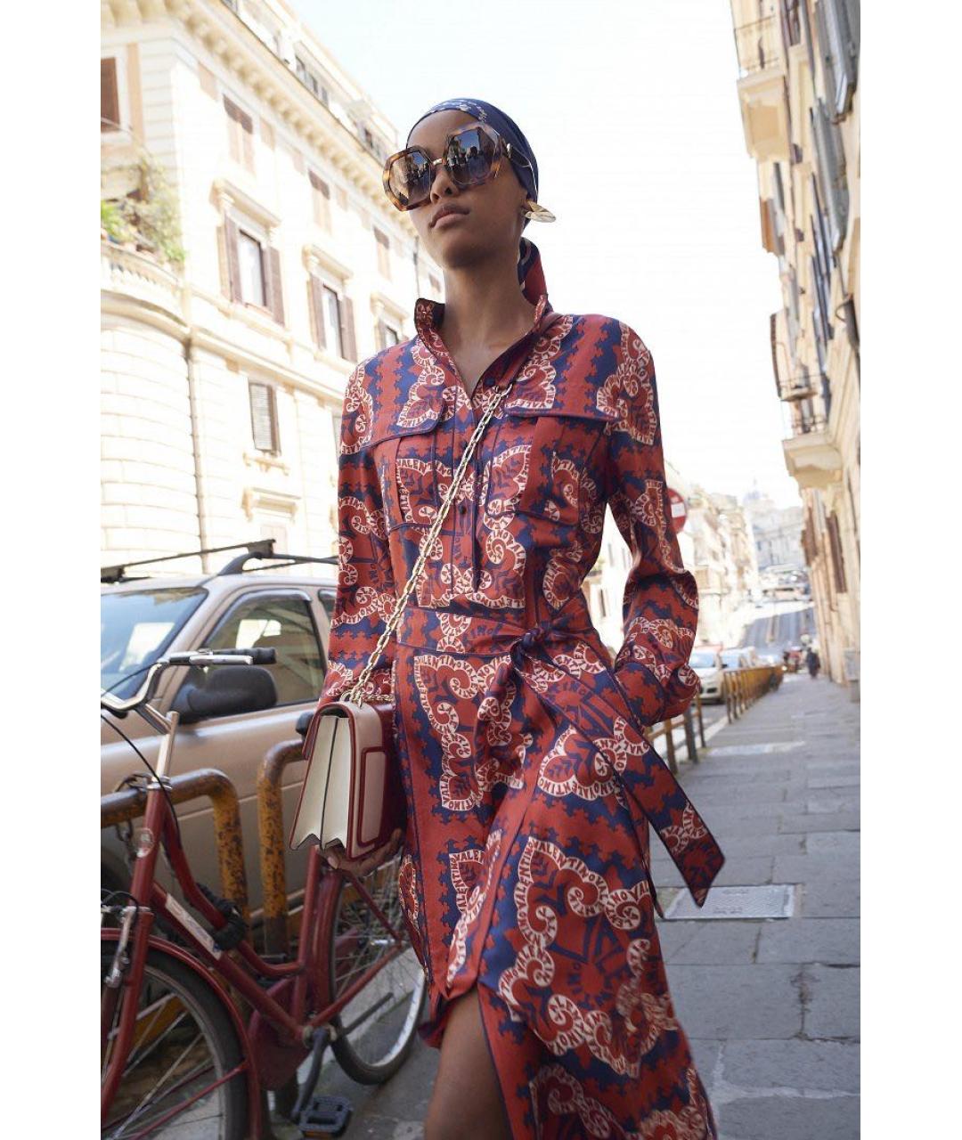 VALENTINO Красное шелковое повседневное платье, фото 8