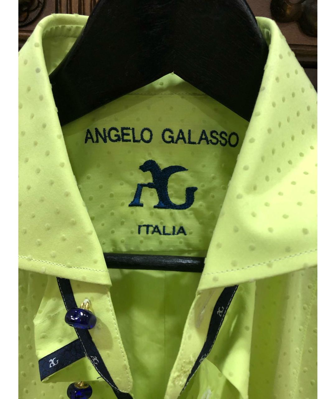 ANGELO GALASSO Салатовая хлопковая кэжуал рубашка, фото 3