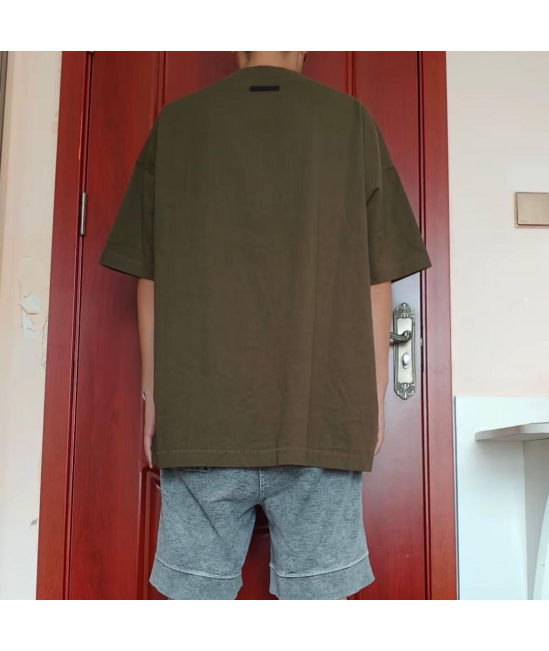 FEAR OF GOD Хаки хлопковая футболка, фото 8