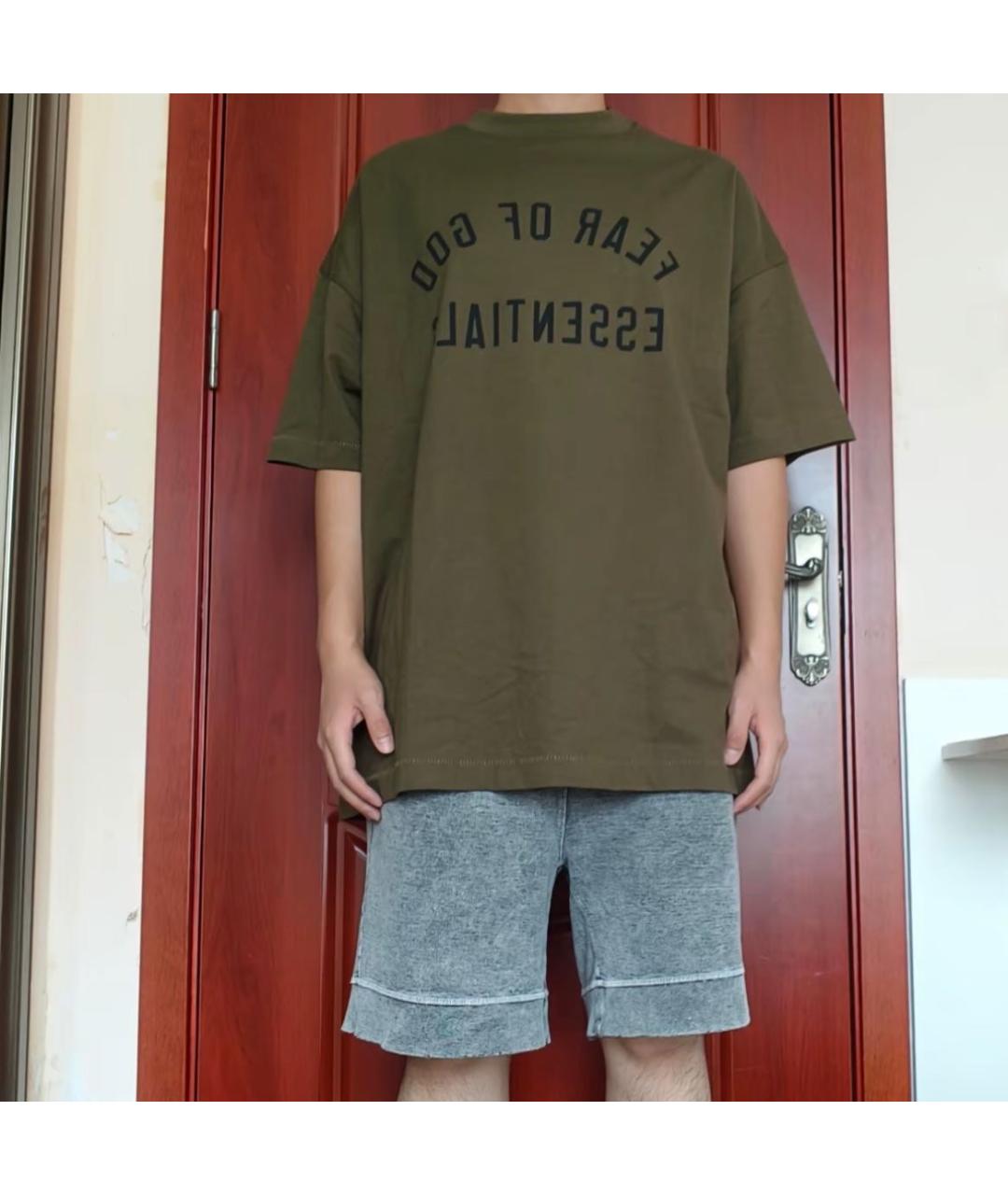 FEAR OF GOD Хаки хлопковая футболка, фото 7