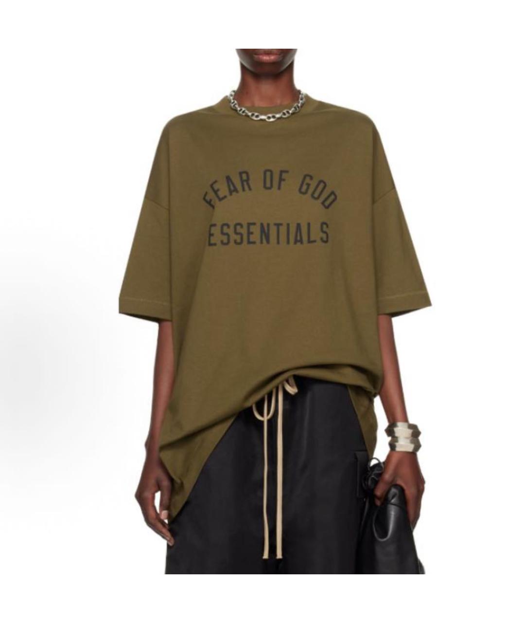 FEAR OF GOD Хаки хлопковая футболка, фото 3