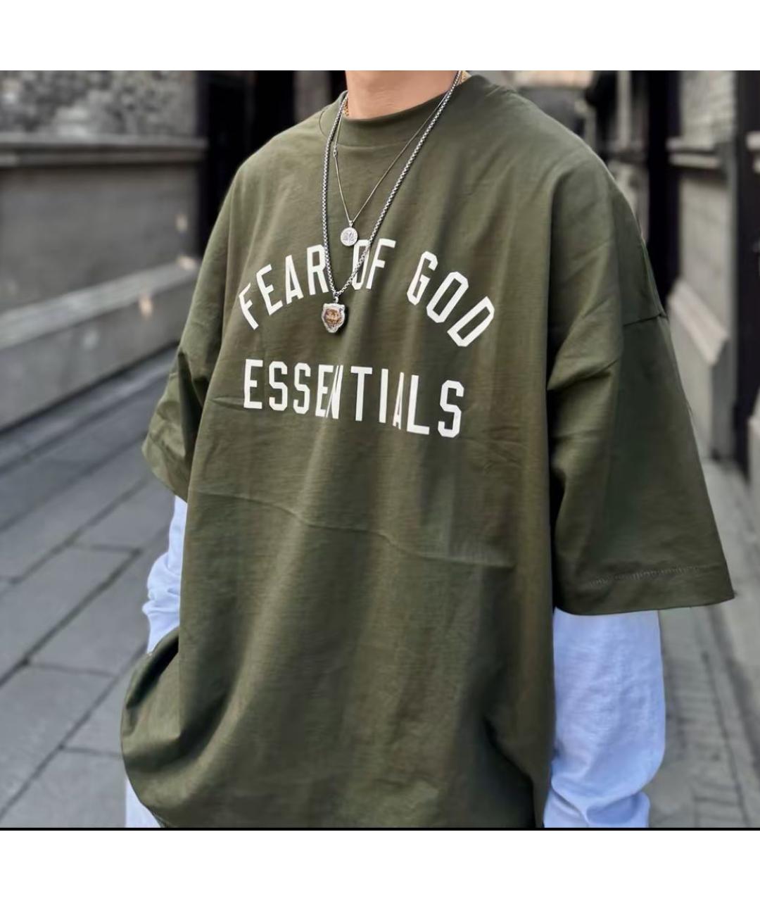 FEAR OF GOD ESSENTIALS Хаки футболка, фото 6