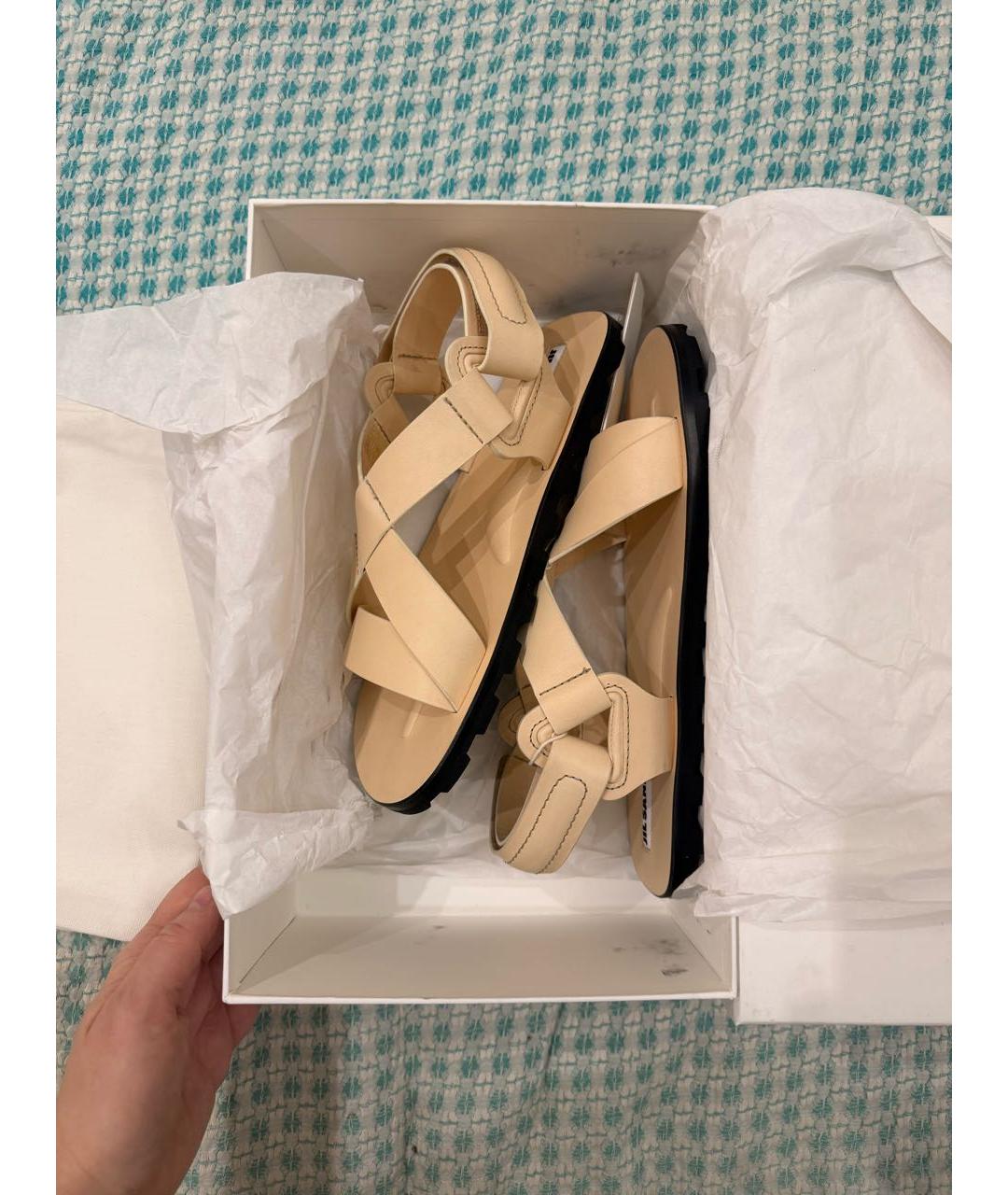 JIL SANDER Бежевые кожаные сандалии, фото 2