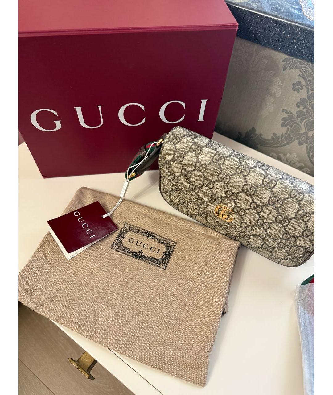 GUCCI Бежевая кожаная сумка через плечо, фото 5