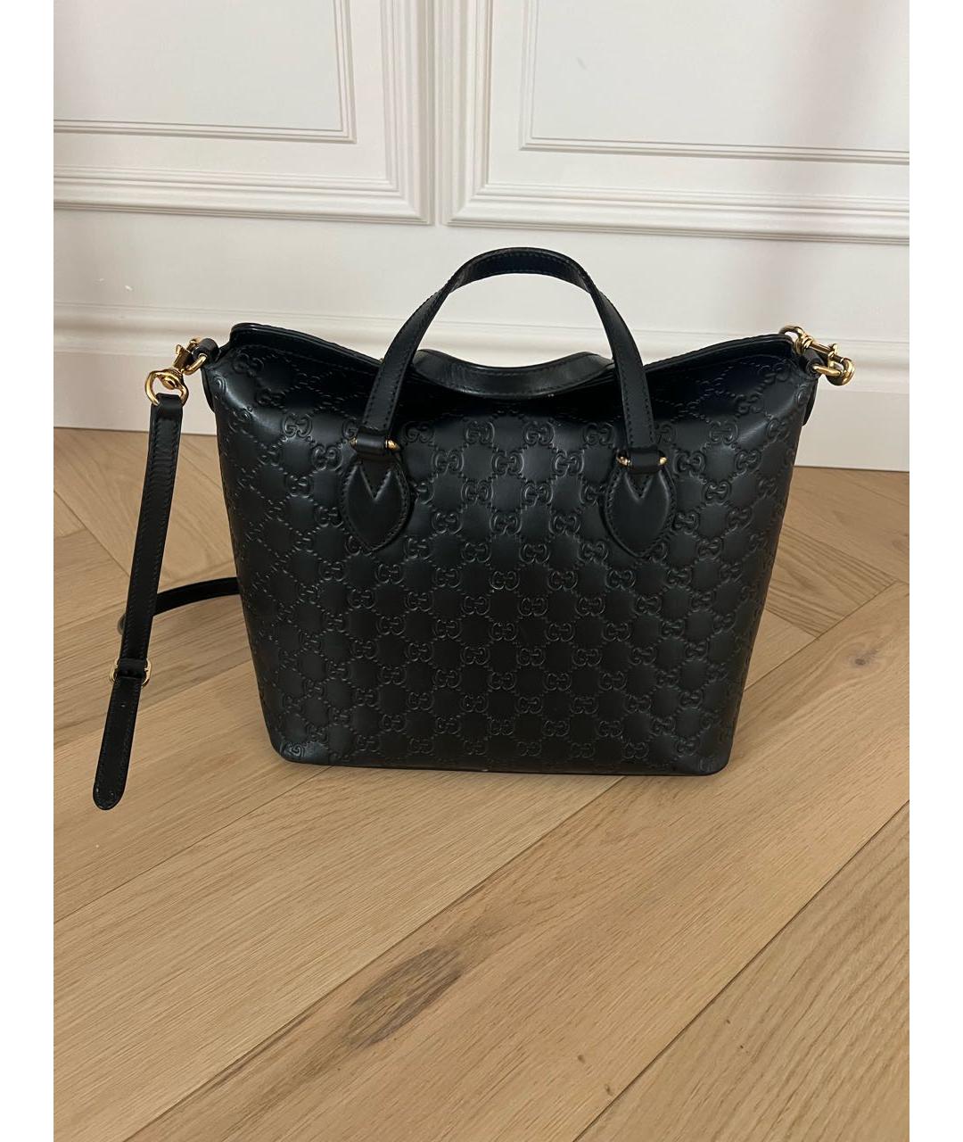 GUCCI Черная кожаная сумка тоут, фото 4