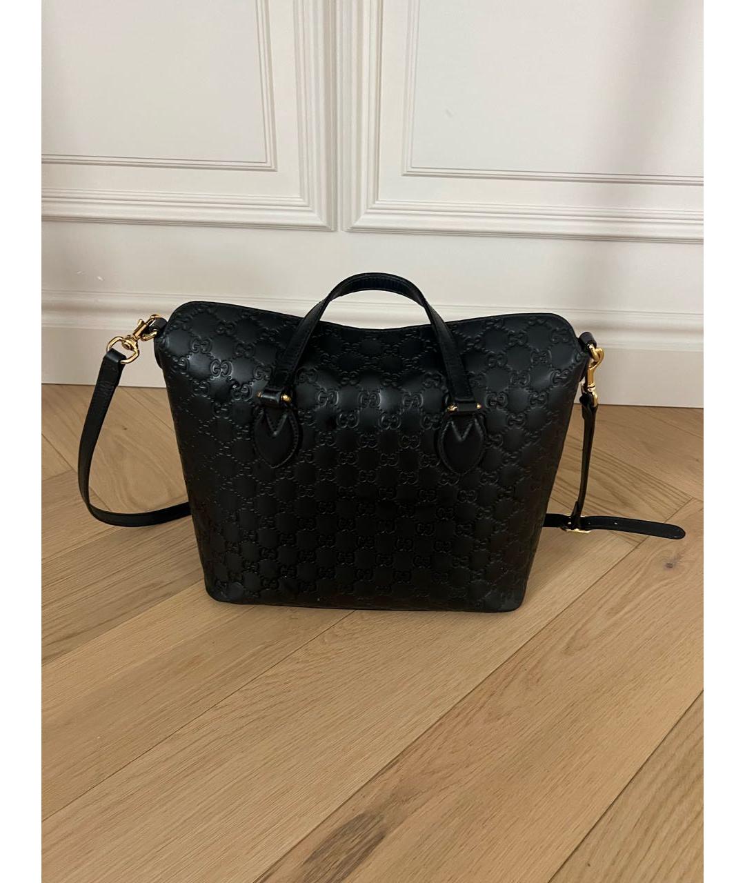 GUCCI Черная кожаная сумка тоут, фото 2