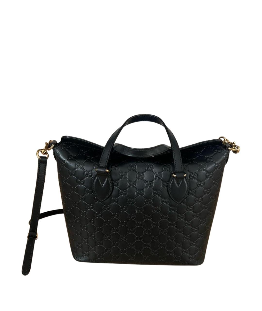 GUCCI Черная кожаная сумка тоут, фото 1