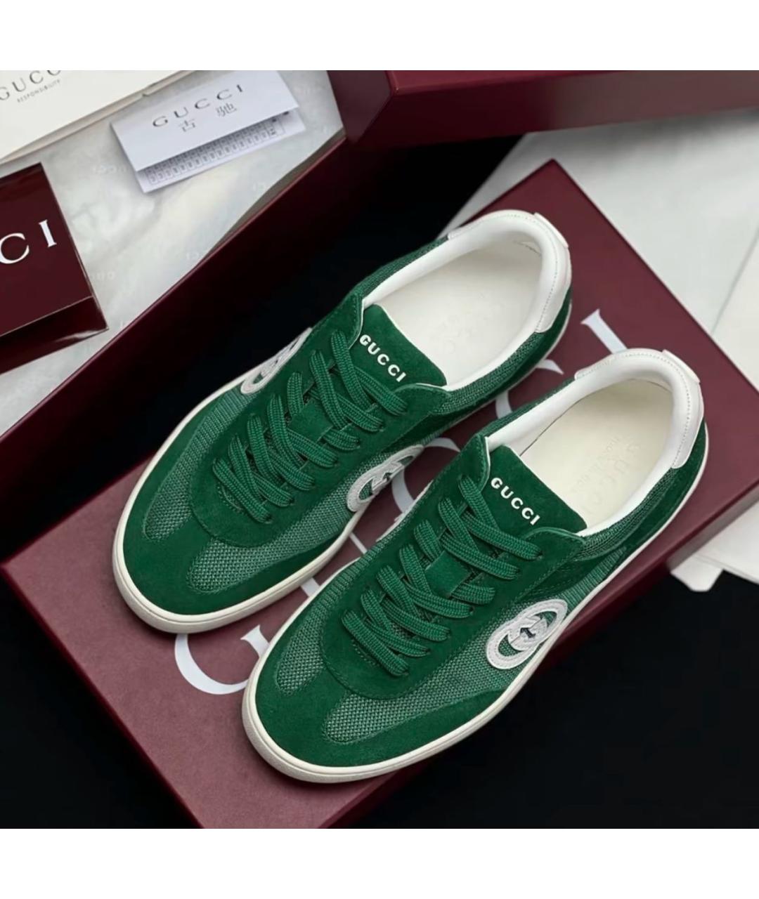 GUCCI Зеленые замшевые низкие кроссовки / кеды, фото 8
