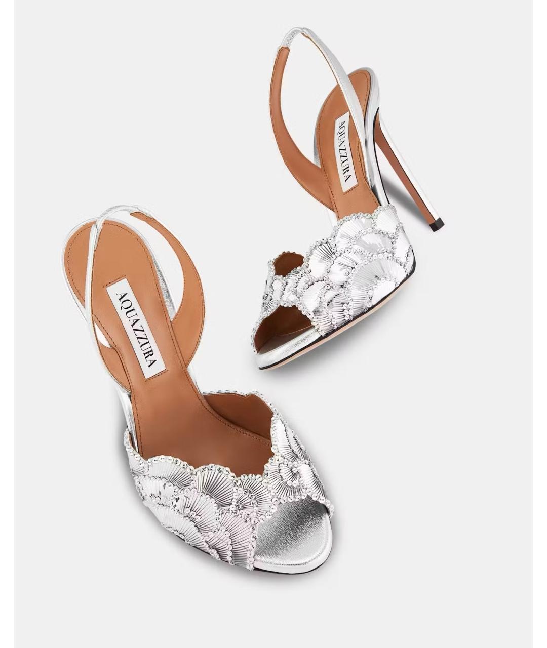 AQUAZZURA Серебряные кожаные босоножки, фото 4