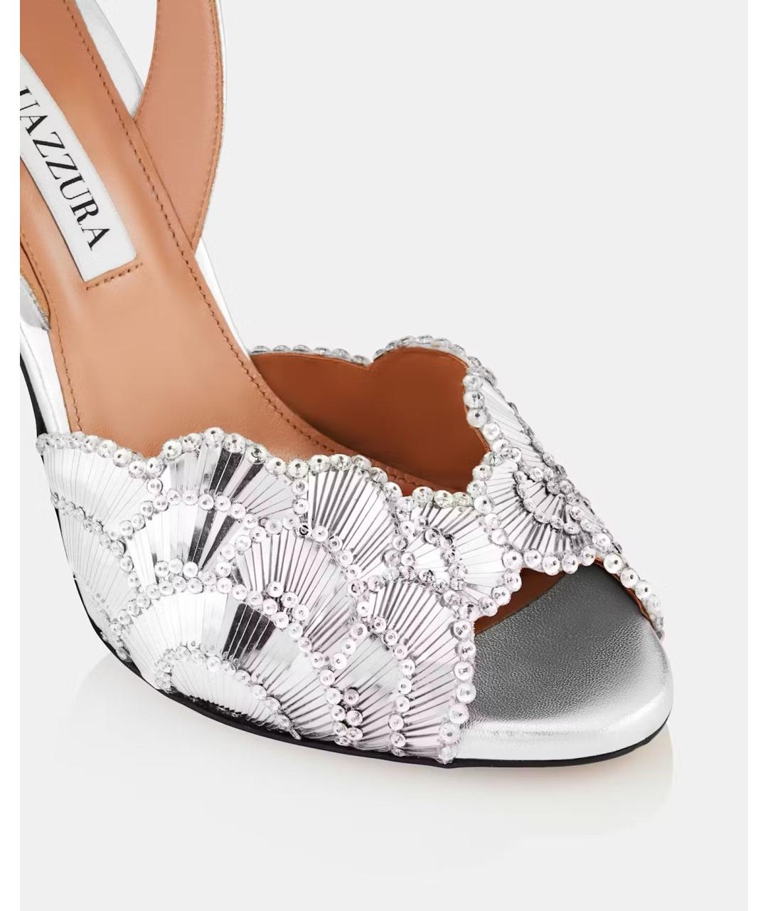 AQUAZZURA Серебряные кожаные босоножки, фото 5
