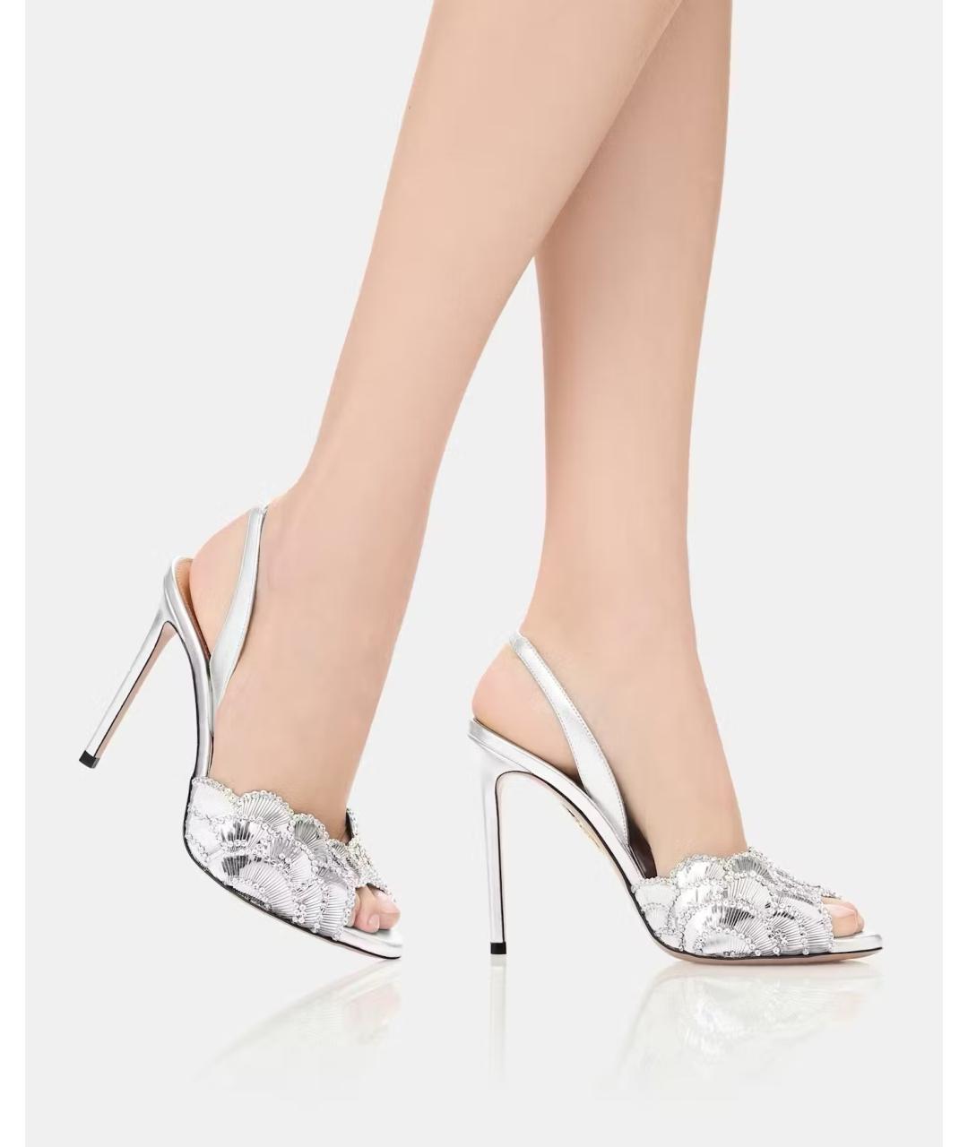 AQUAZZURA Серебряные кожаные босоножки, фото 3