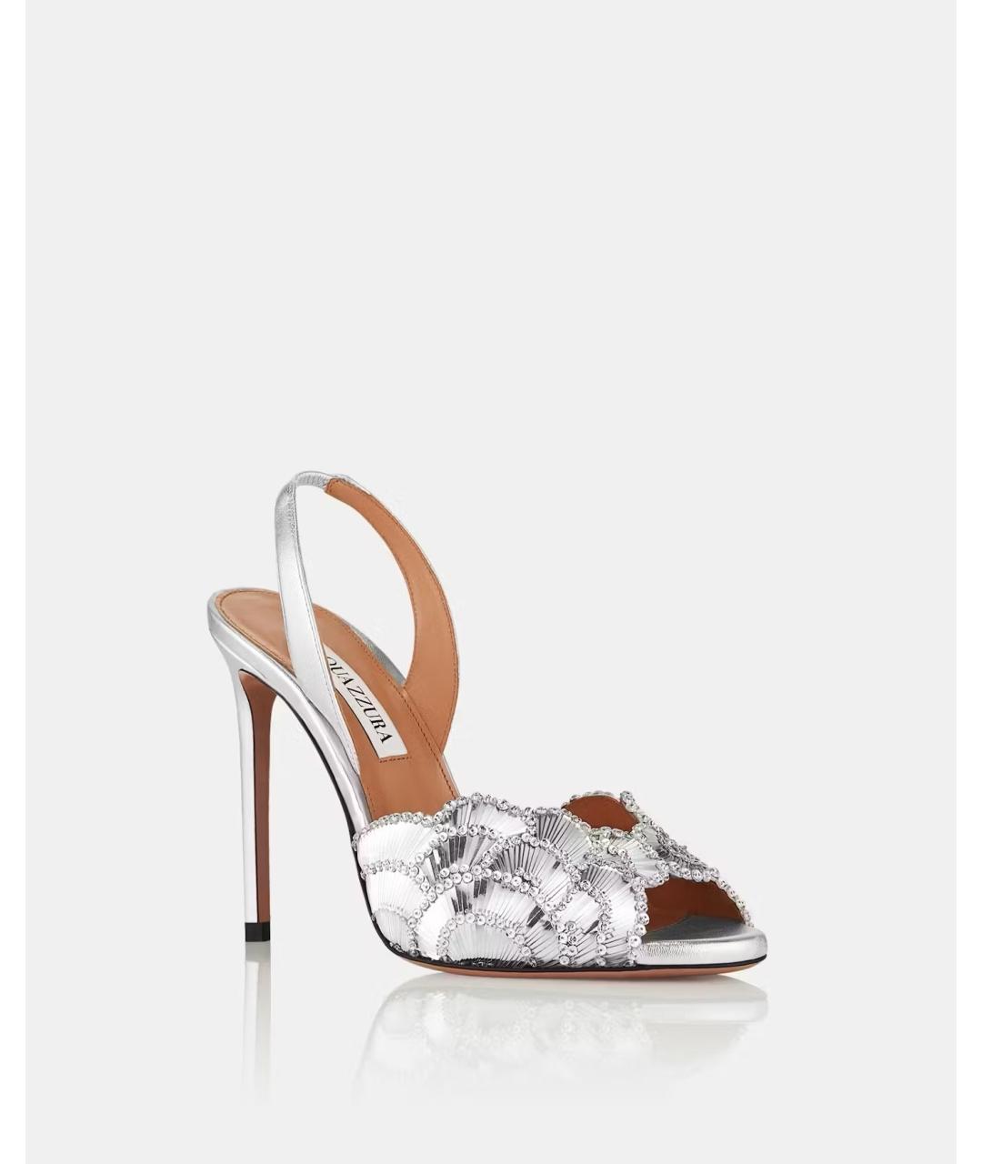 AQUAZZURA Серебряные кожаные босоножки, фото 2