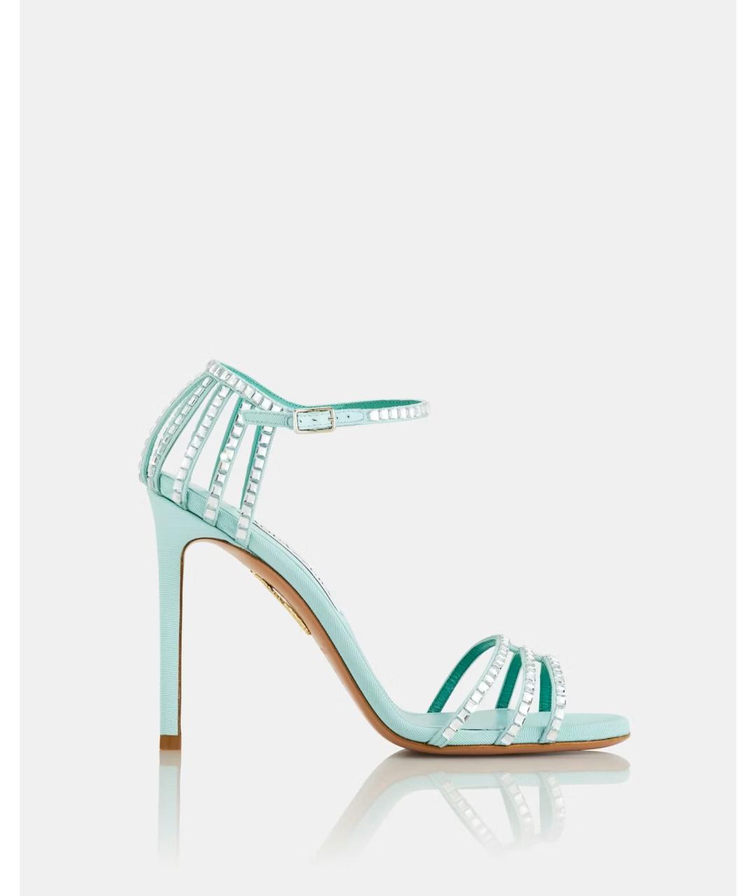 AQUAZZURA Бирюзовые текстильные босоножки, фото 7