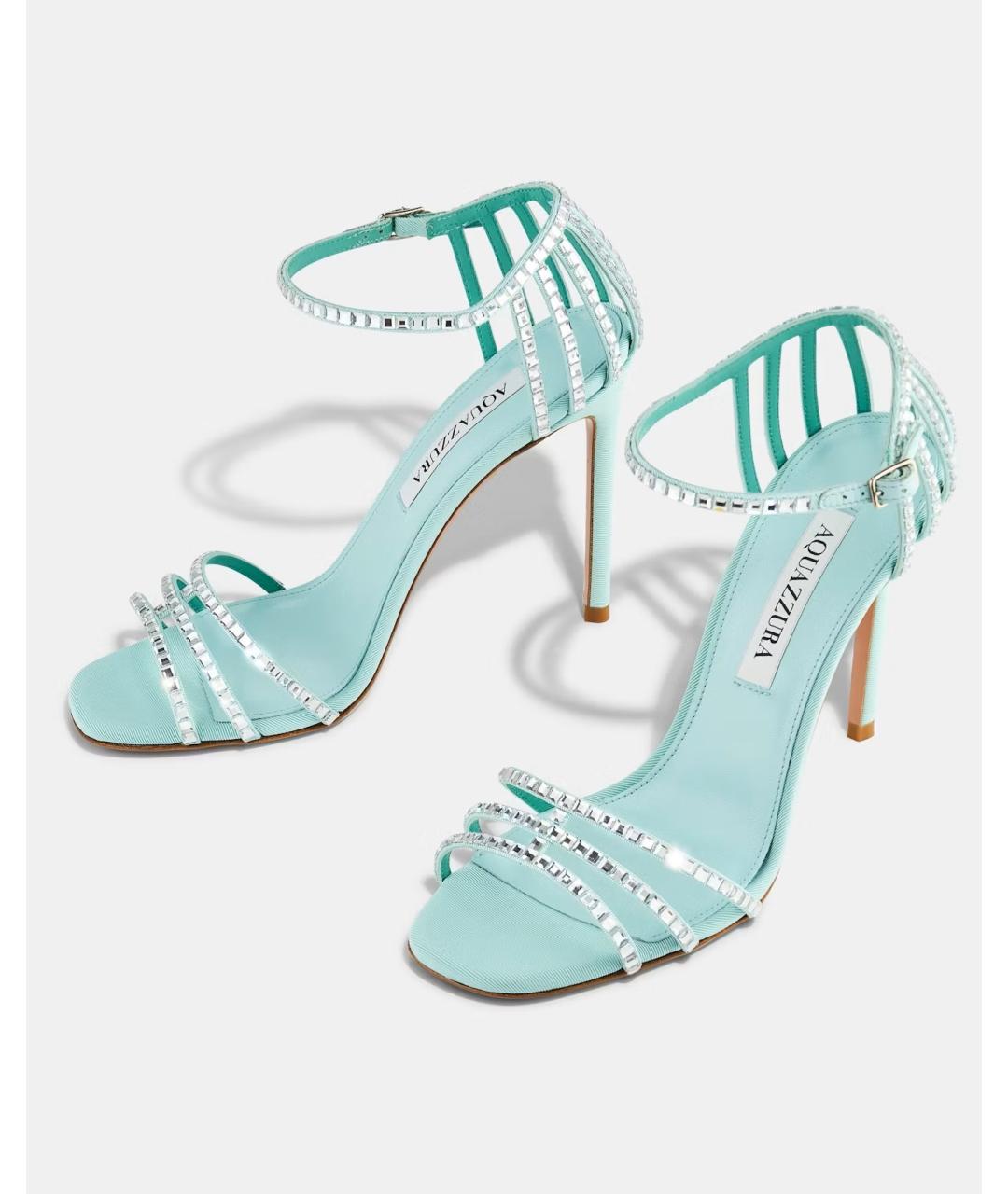 AQUAZZURA Бирюзовые текстильные босоножки, фото 3