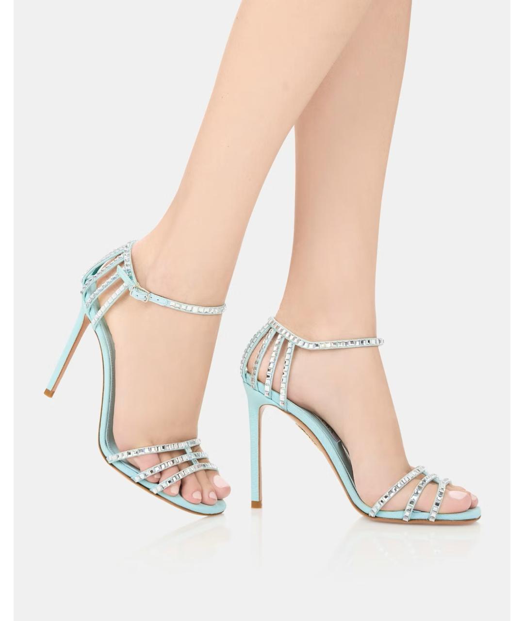 AQUAZZURA Бирюзовые текстильные босоножки, фото 5